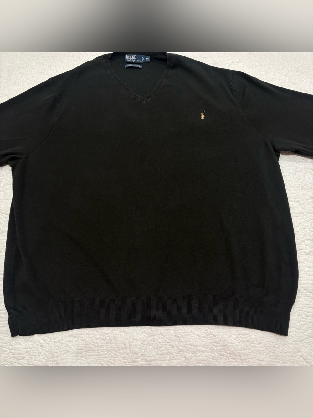 VTG Polo Ralph Lauren Sweater Men's 4XL Tall Blue Vneck Pima Cotton Long Sleeve